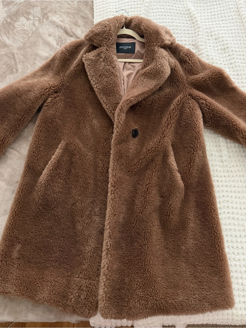 INTUITION Paris Firma Teddy Marron Coat Brown - Women’s Large - NWOT
